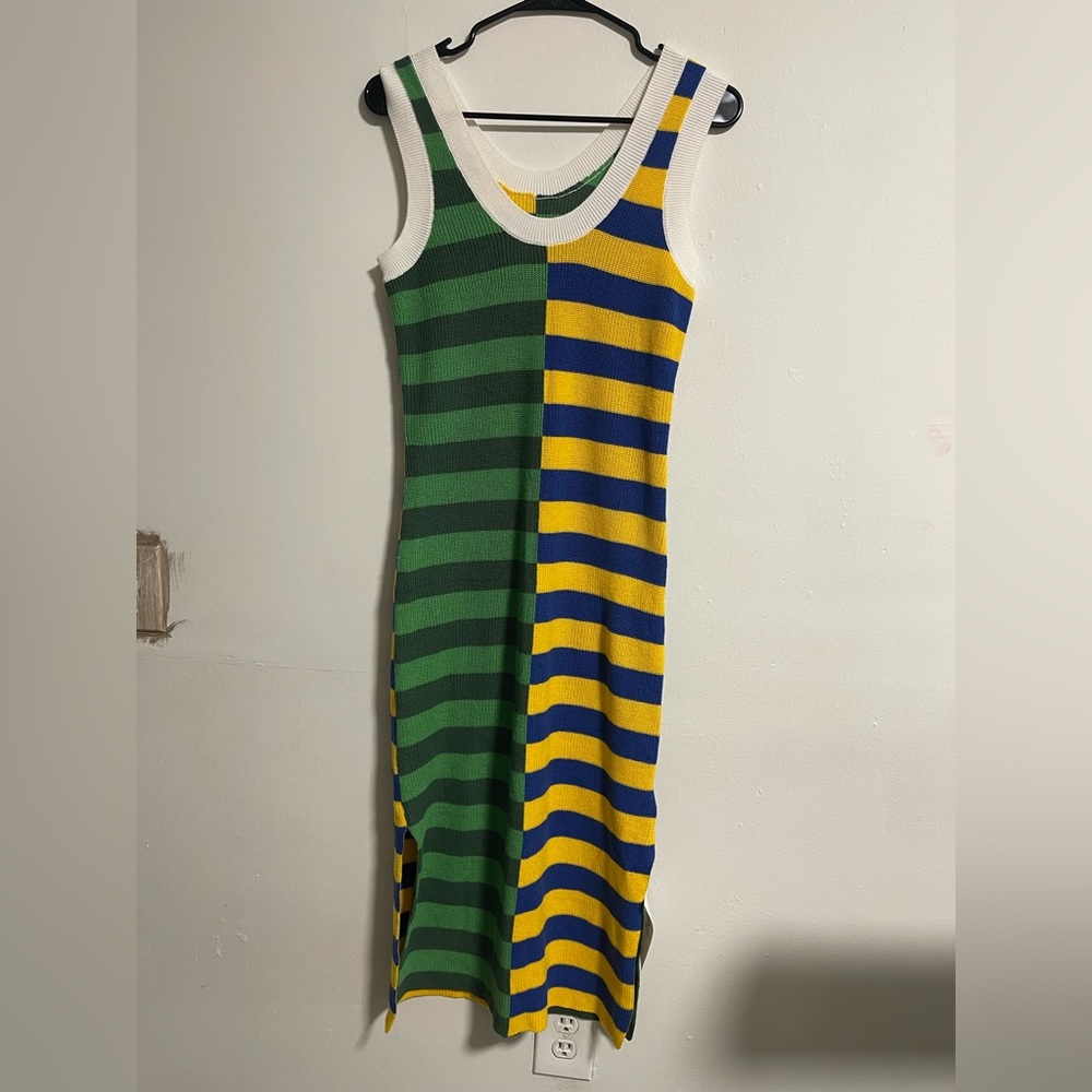Striped Green and Yellow Knit Dress - Picture 2 of 8
